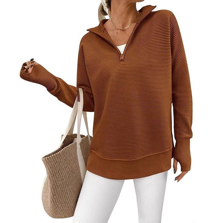 VVZ Women's Long Sleeve Pullover Sweater Casual Loose V Neck Collared Ribbed Knit Jumper Tops