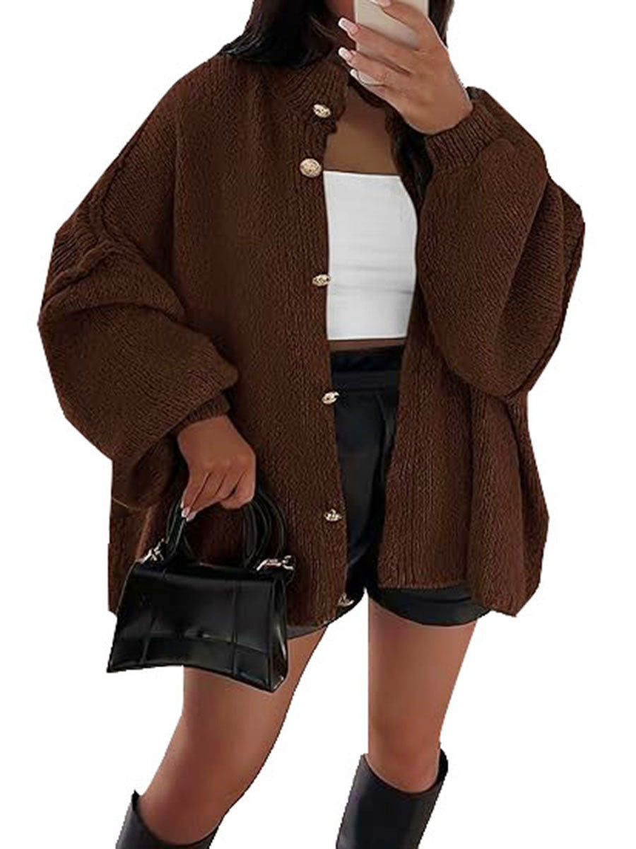 VVZ Women's Winter Button Down Cardigan Sweaters Mock Neck Lantern