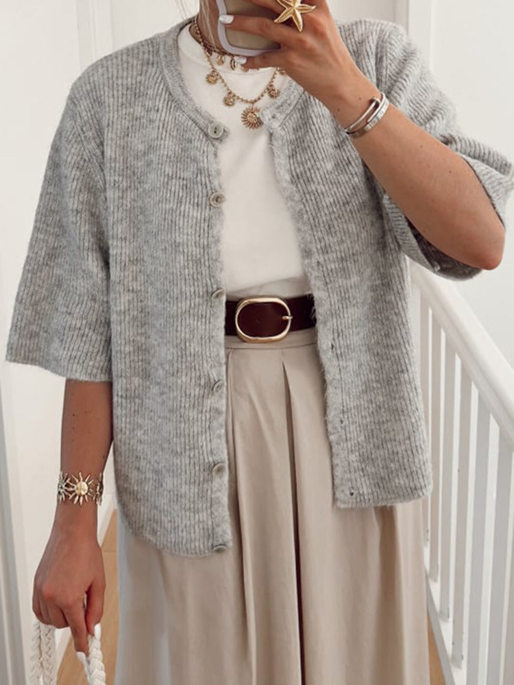 VVZ Women's Short-Sleeve Cardigan Sweater