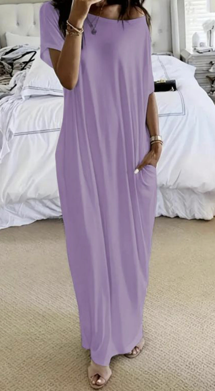 VVZ Women's Solid-Color Batwing-Sleeve Loungewear Dress