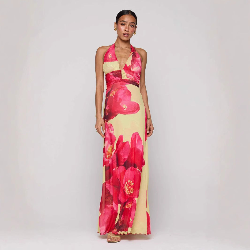 VVZ Backless Bodycon Printed Halter Dress