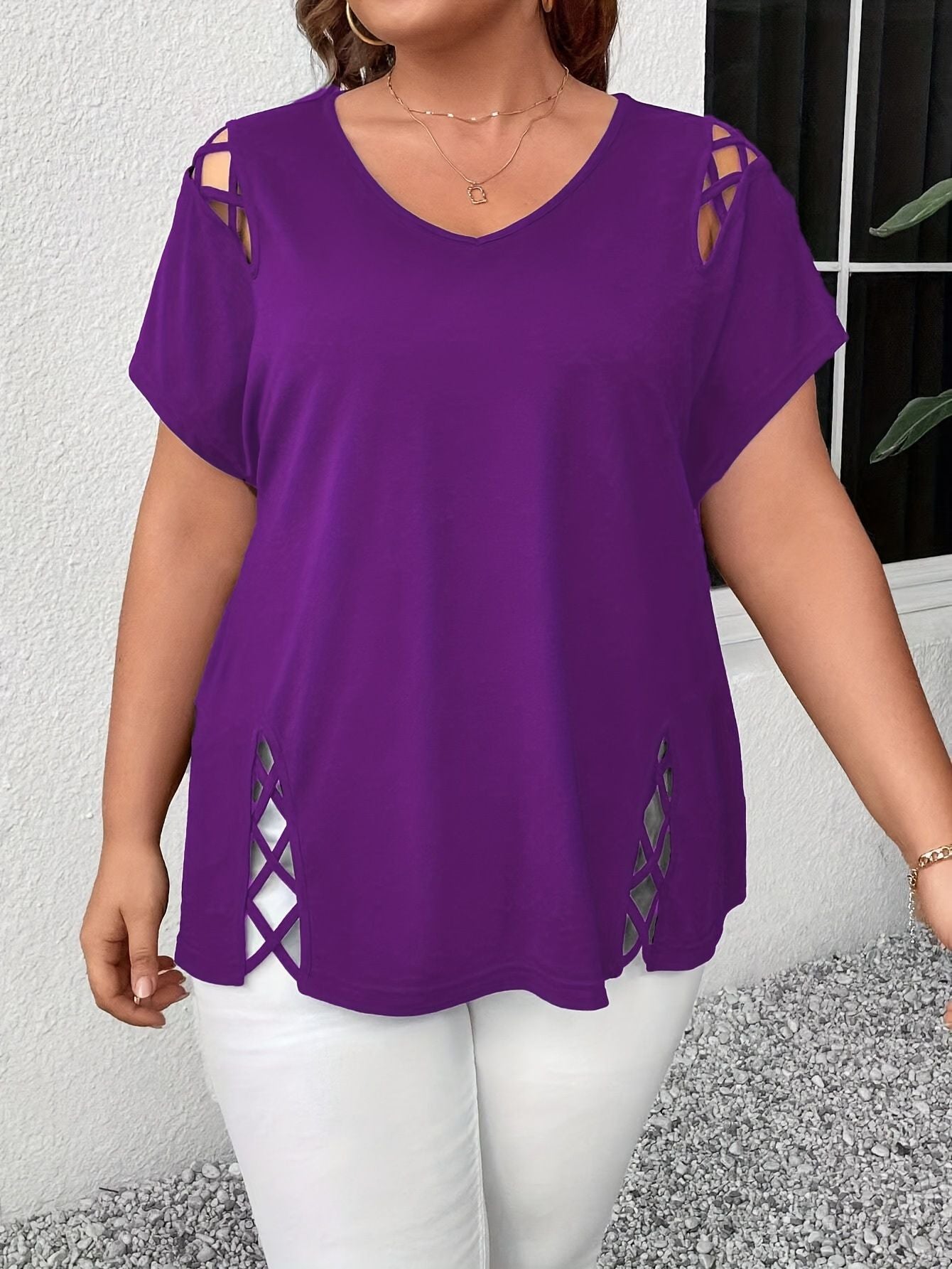 VVZ Plus-Size Short-Sleeve Off-Shoulder T-Shirt