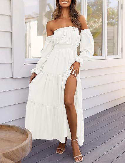 VVZ  High Waist Side Split Flowy A Line Tiered Long Maxi Dress
