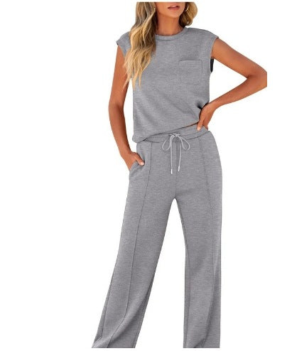 VVZ Women's Solid Tank Top & Drawstring Waist Pants Two-piece Set