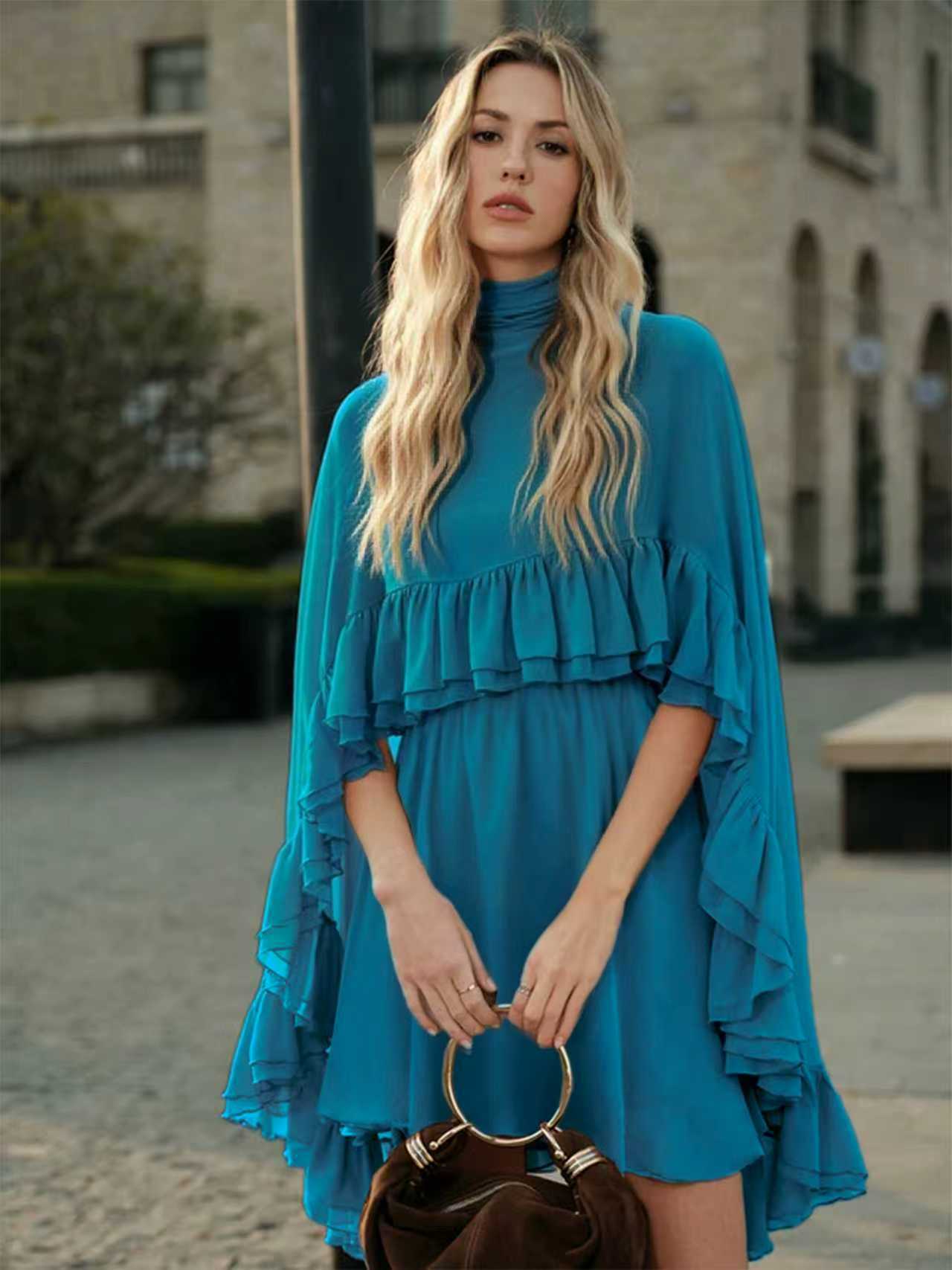 VVZ Semi-Sheer Chiffon Ruffled Dress