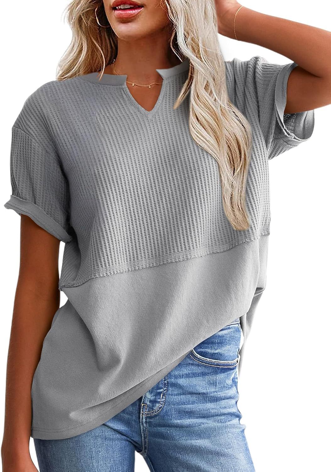 VVZ Cozy Oversized Waffle Knit V-Neck Top