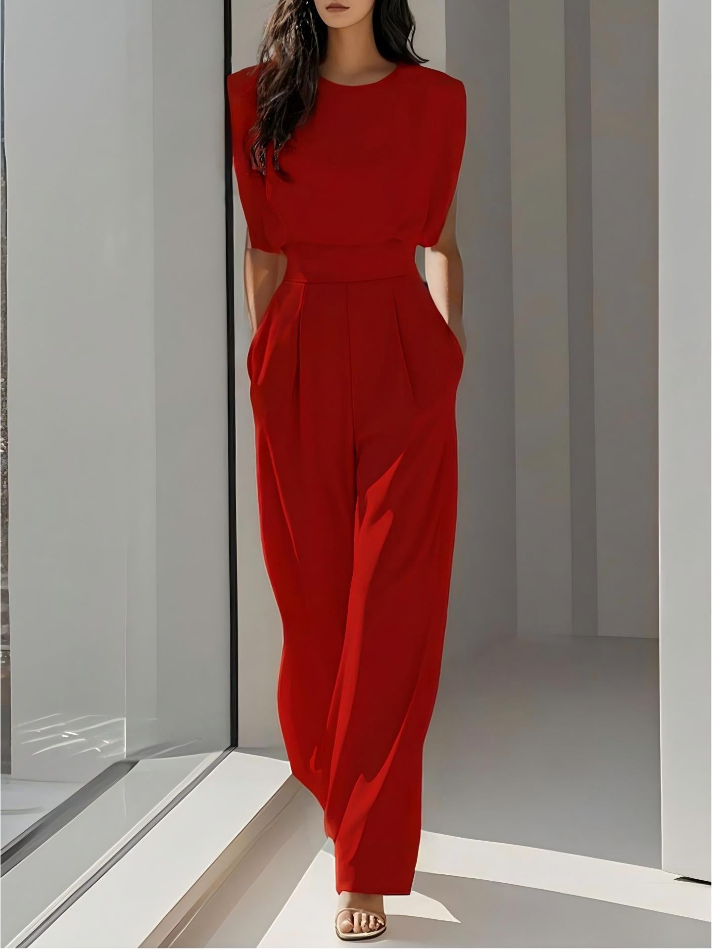 VVZ Women's Solid Split Hem Strapless Tube Top & High Waist Pants Set
