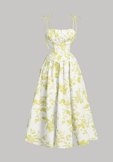 VVZ Women's Slim-Fit Floral Print Strappy Dress with Tie Detail