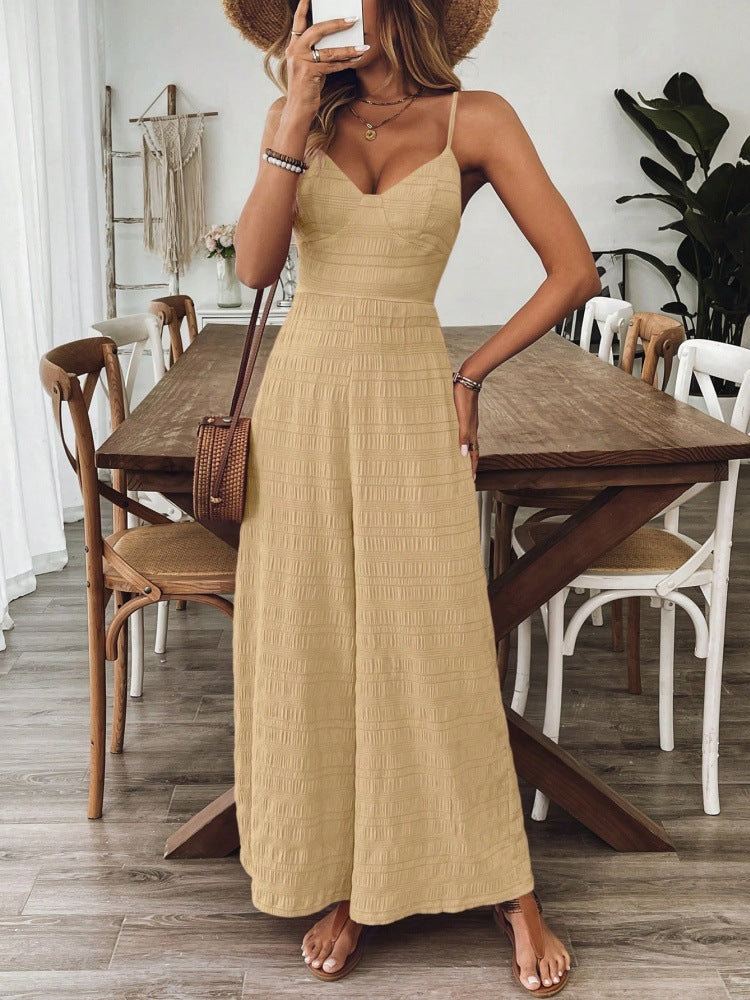 VVZ Women's Plain Bow Decor Jumpsuit