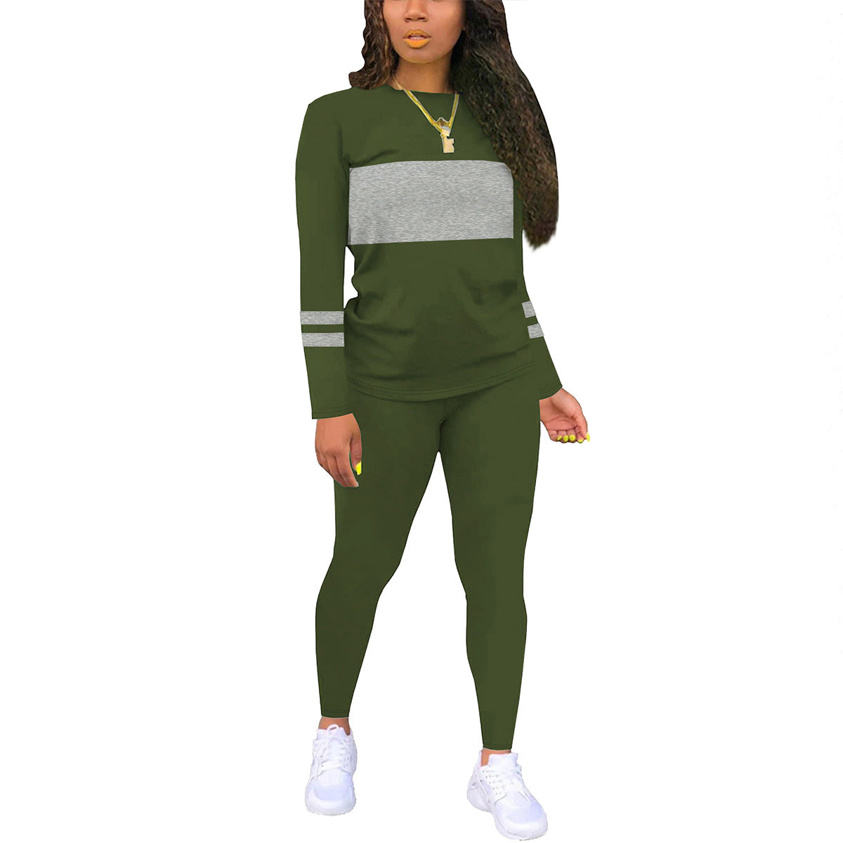 VVZ Women's Colorblock Round Neck Tee & Plain Skinny Pants