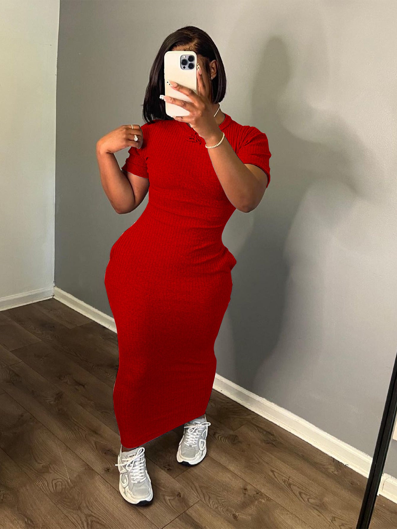 VVZ Women's Solid-Color Stretchy Midi Dress
