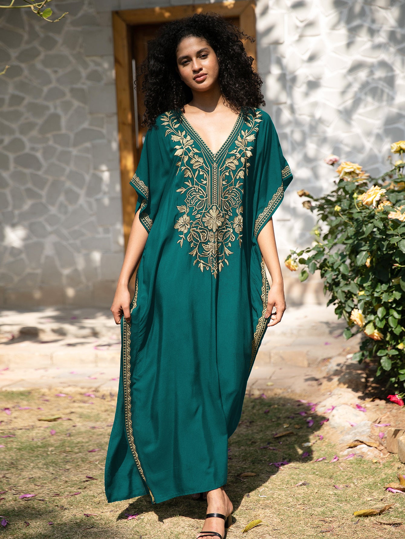 VVZ Elegant Summer V-Neck Half-Sleeve Maxi Dress