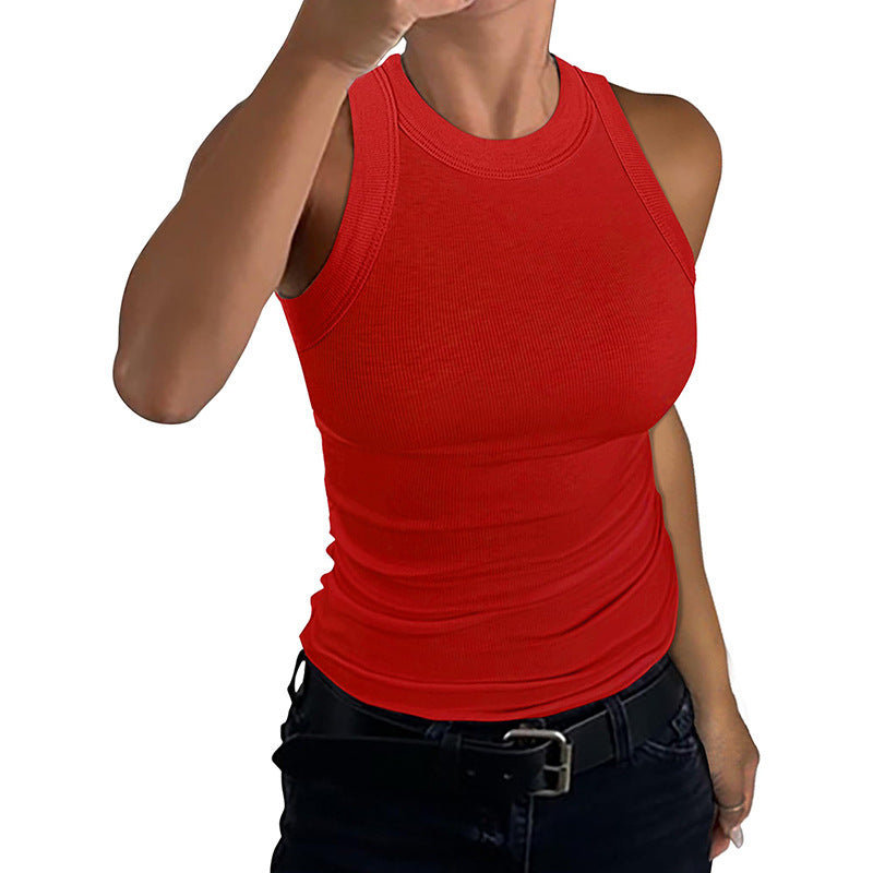 VVZ Women Summer Stretch Slim Round Neck Ribbed Tank