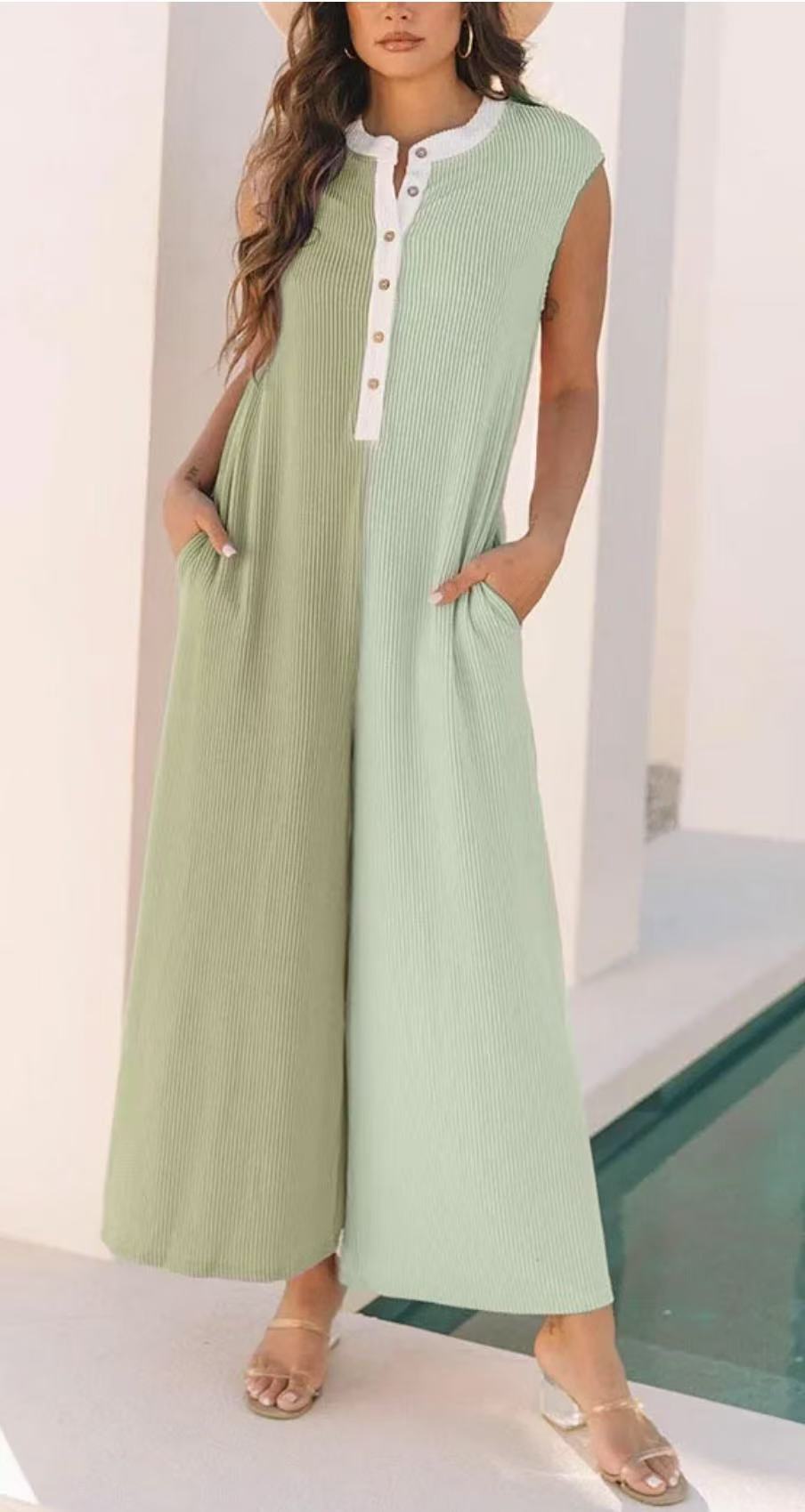 VVZ Women's Colorblock Print Button Jumpsuit