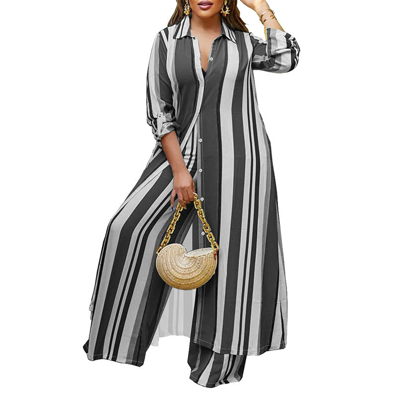 VVZ Long-Sleeve Shirt and High-Waisted Wide-Leg Pants