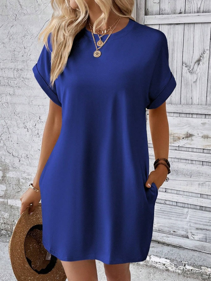VVZ Women's Plain Pocket Batwing Sleeve Dress