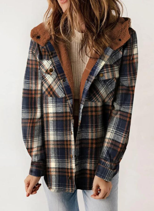 VVZ Women's Plaid Jacket Hooded Coat Flannel Hoodies