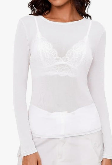 VVZ Womens Mesh Tops Lace Spring Long Sleeve Shirts
