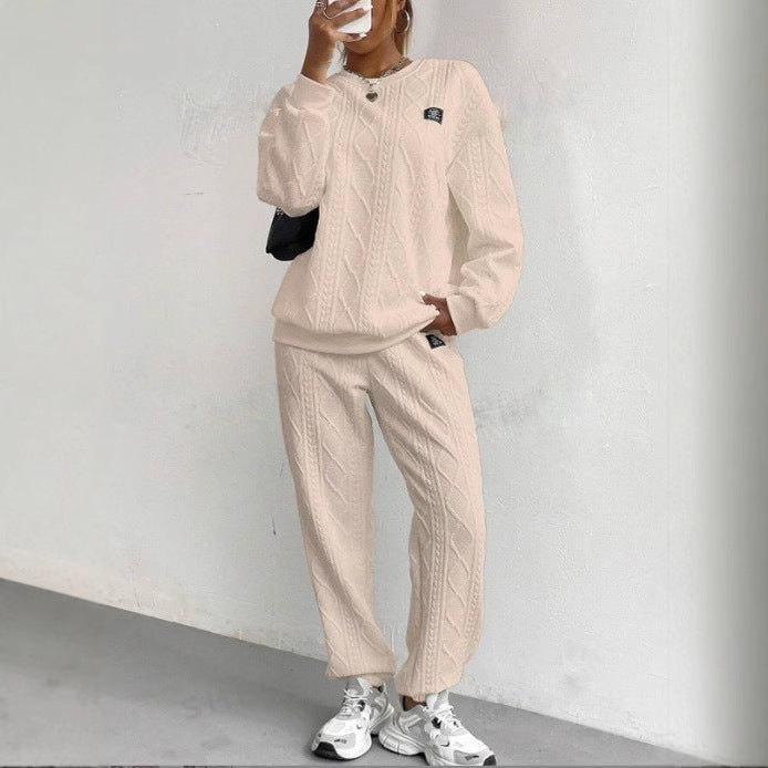 VVZ Ribbed Jacquard Long Pants Casual Two-Piece Set