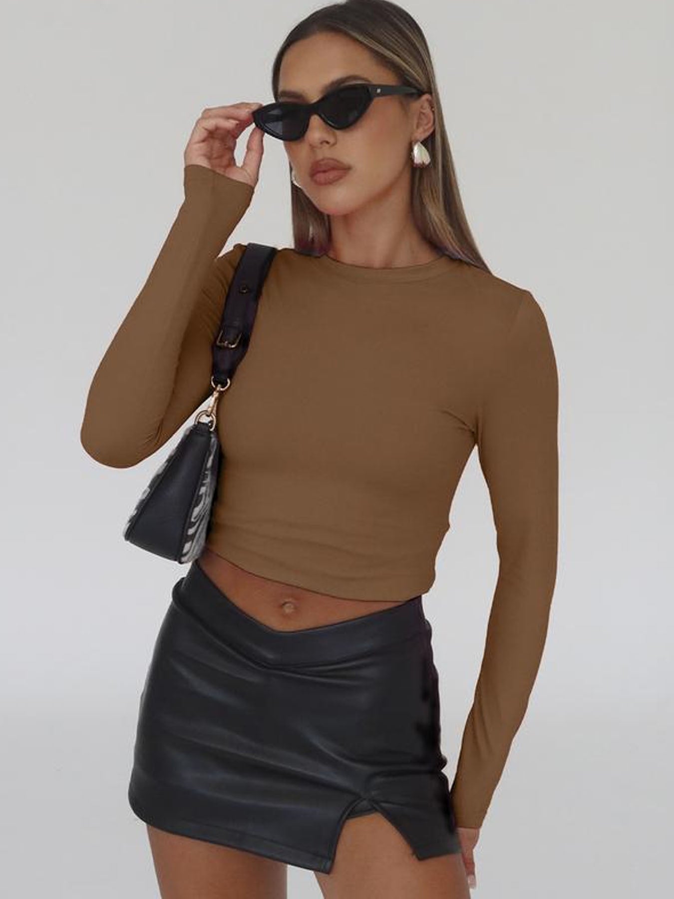 VVZ Long Sleeve Shirts Basic Crop Tops