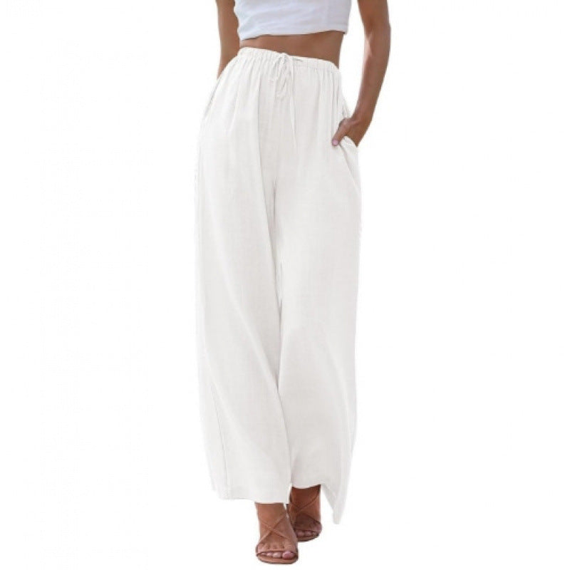 VVZ Women's Cotton-Linen Wide-Leg Summer Trousers