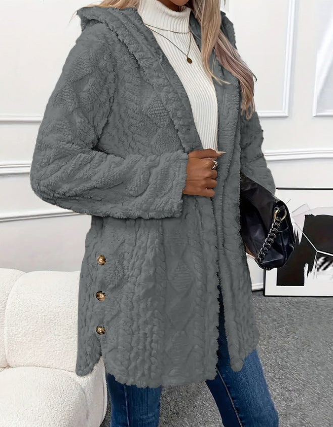 VVZ Women's Fall Winter Warm Fashion Jacquard Hooded Cardigan Long Sleeve Coat