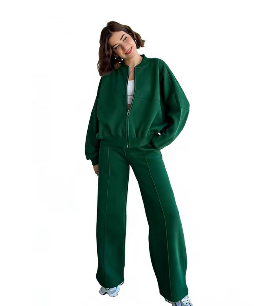 VVZ Women's Casual Striped Long Sleeve Zipper Jacket and Pants Set