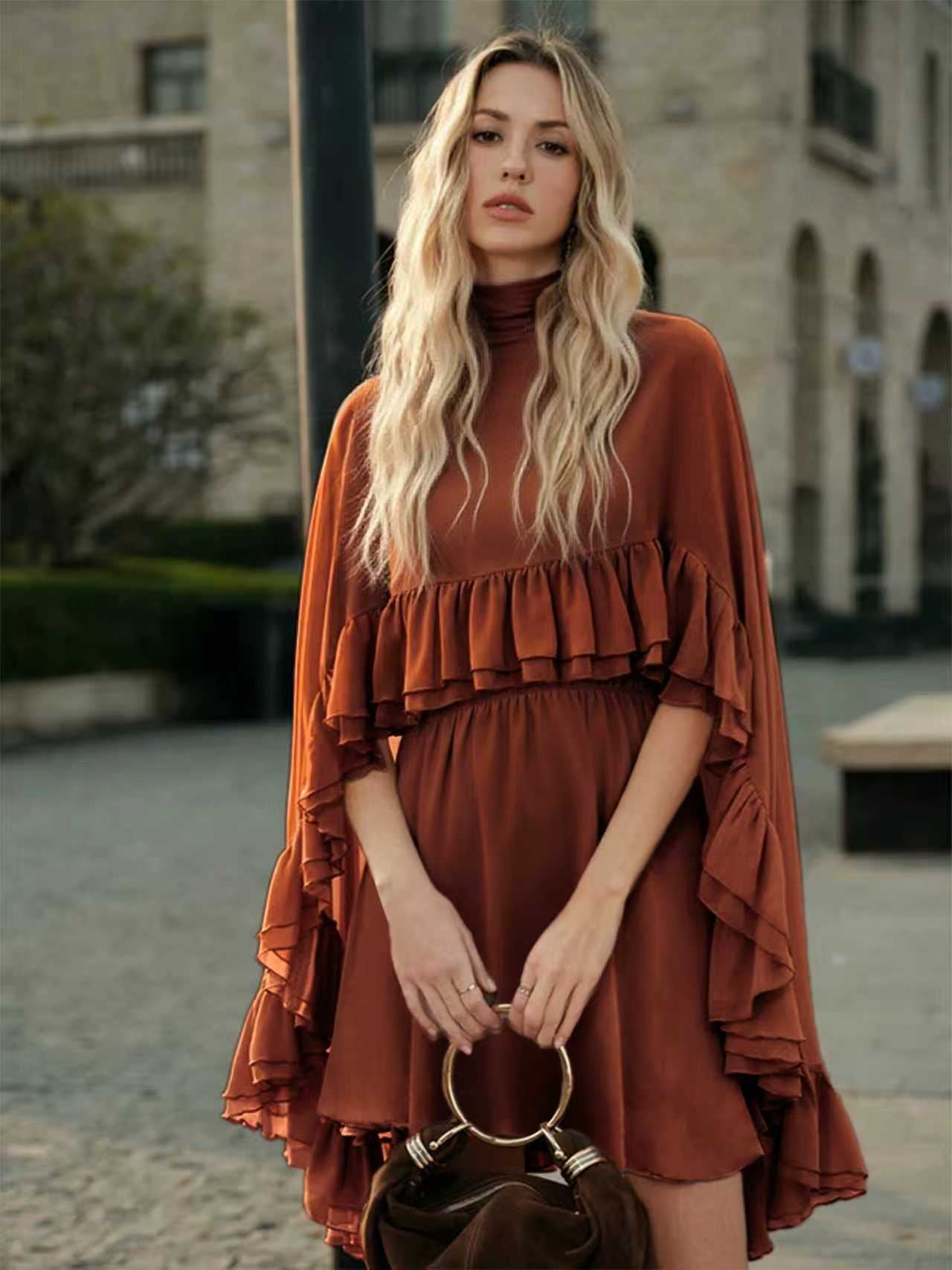 VVZ Semi-Sheer Chiffon Ruffled Dress