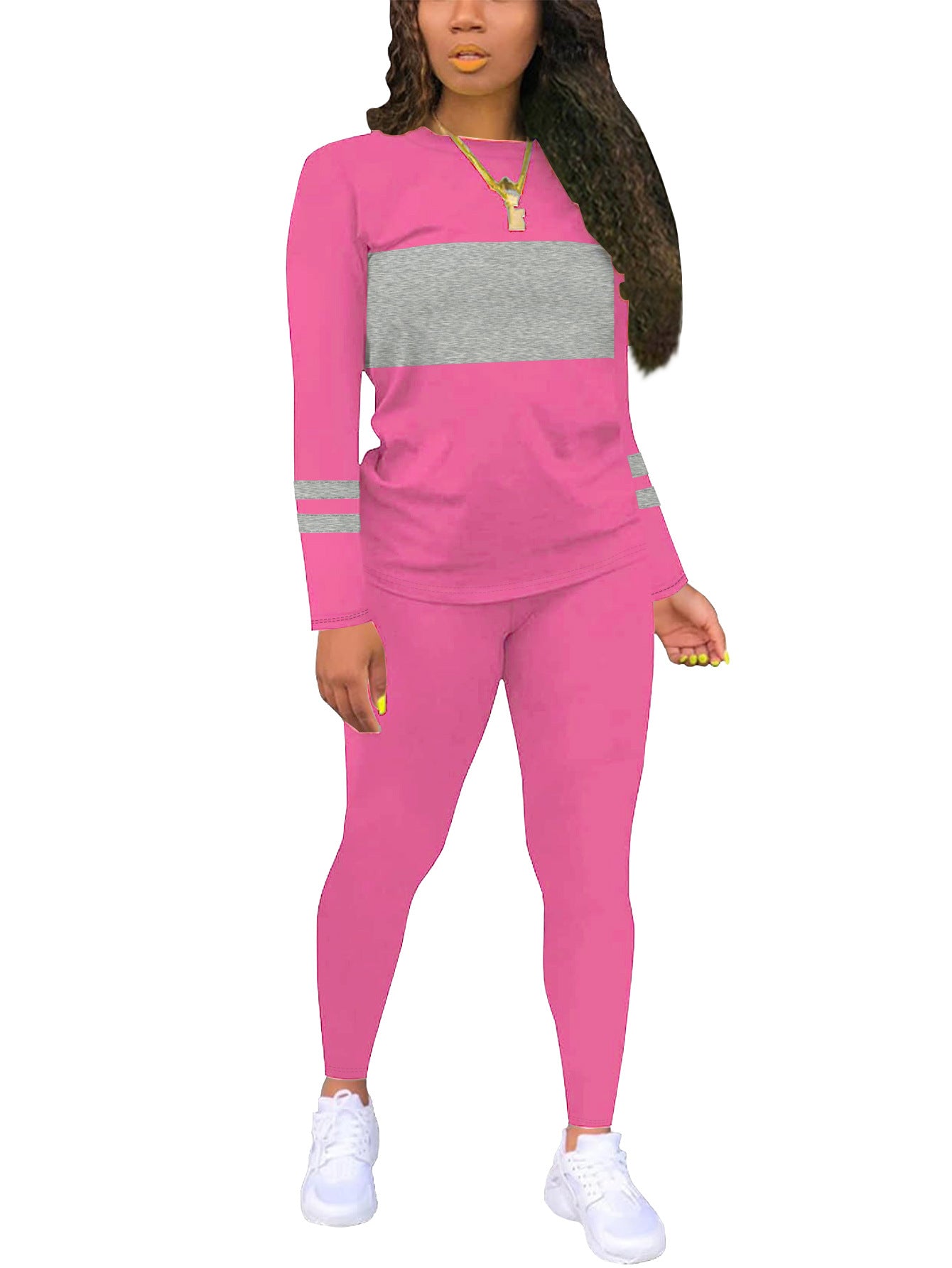 VVZ Women's Colorblock Round Neck Tee & Plain Skinny Pants