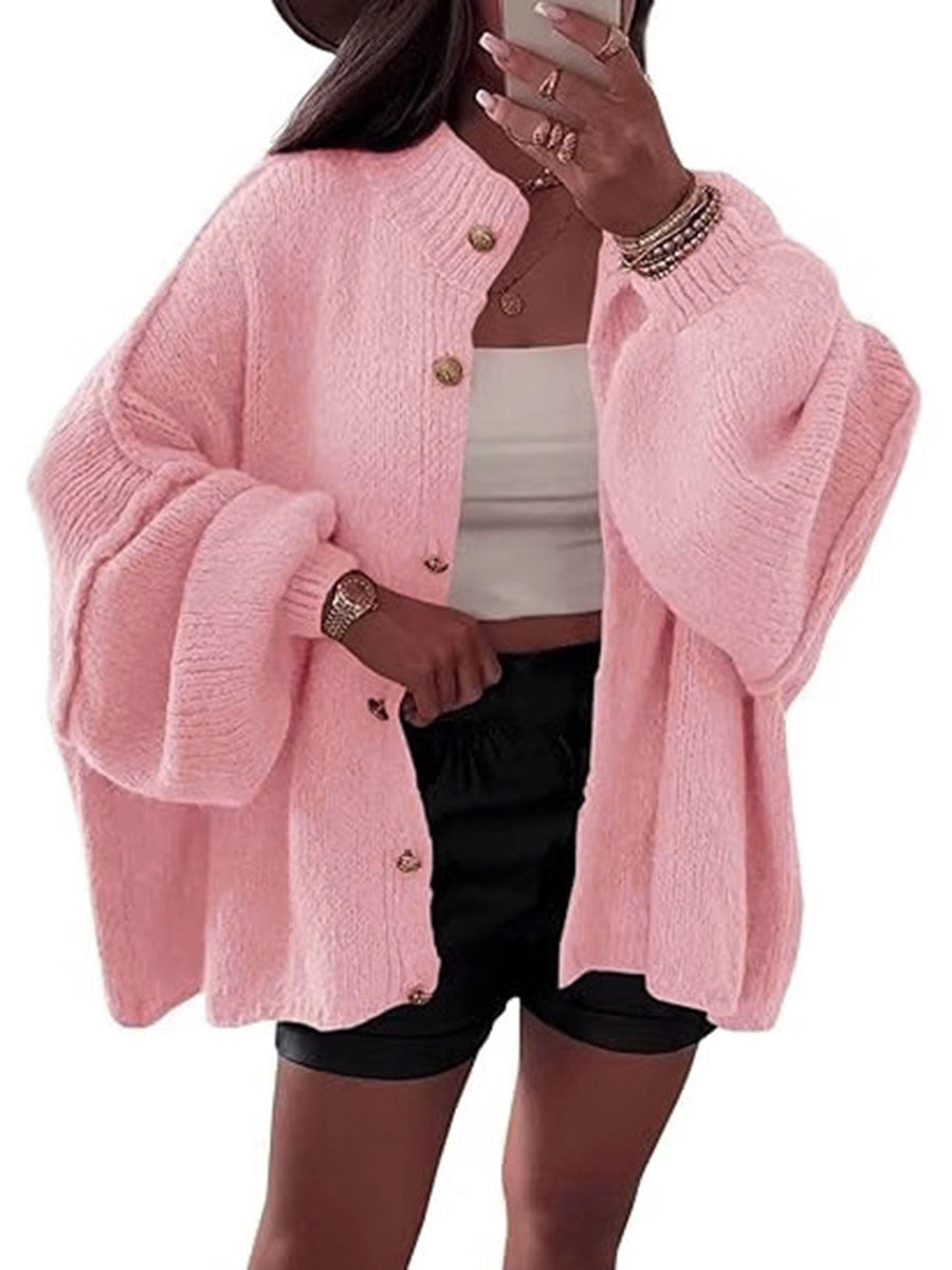 VVZ Women's Winter Button Down Cardigan Sweaters Mock Neck Lantern
