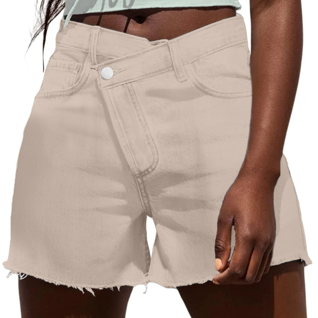 VVZ Women's Crossover High-Waisted Denim Shorts