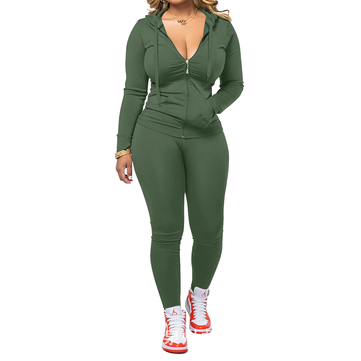 VVZ Women Casual Zip Up Hoodie & Fitness Yoga Jogger Set