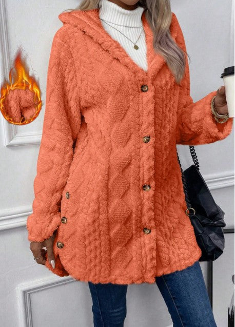 VVZ Women's Fall Winter Warm Fashion Jacquard Hooded Cardigan Long Sleeve Coat