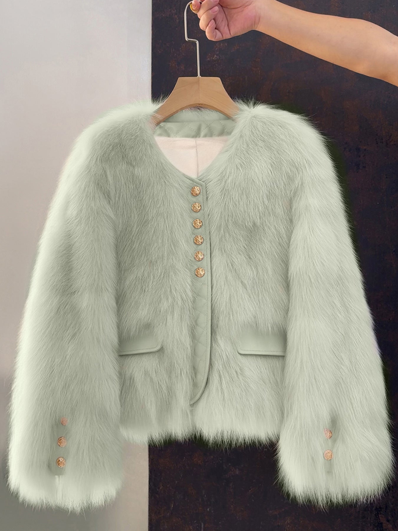 VVZ women's faux fur coat, short length autumn/winter jacket