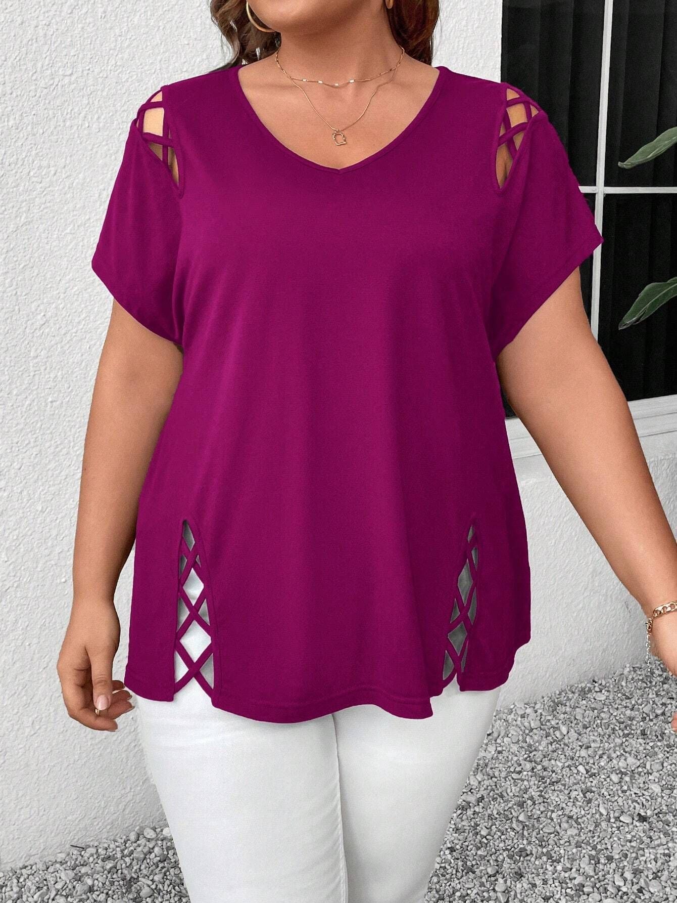 VVZ Plus-Size Short-Sleeve Off-Shoulder T-Shirt