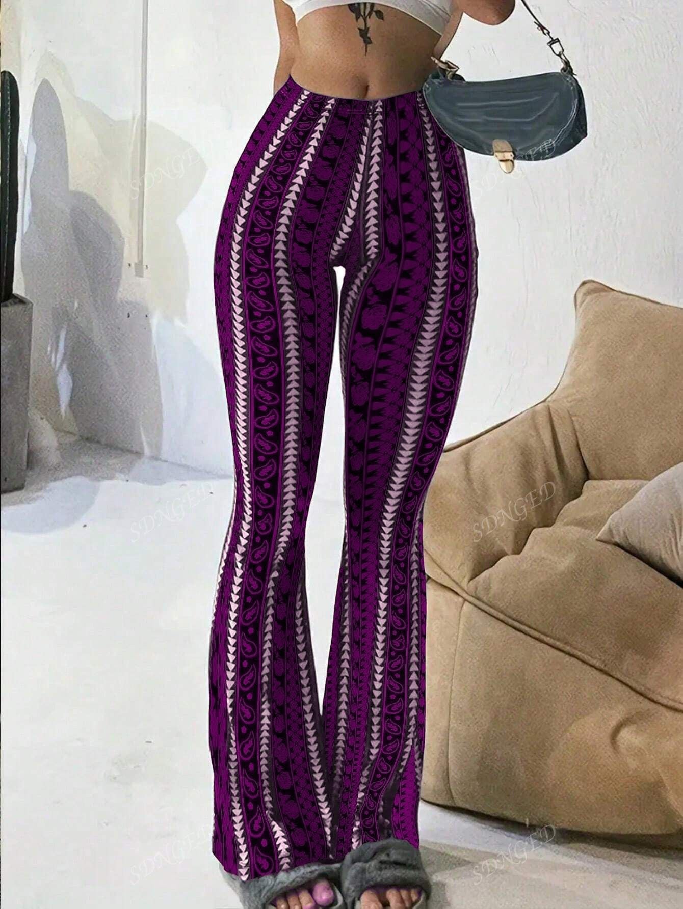 VVZ Women's Geometric Print Flared Knit Pants