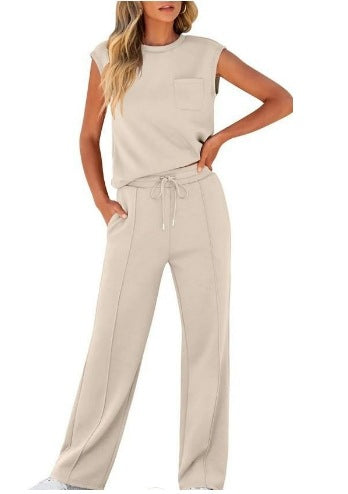 VVZ Women's Solid Tank Top & Drawstring Waist Pants Two-piece Set