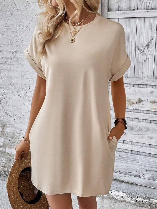 VVZ Women's Plain Pocket Batwing Sleeve Dress