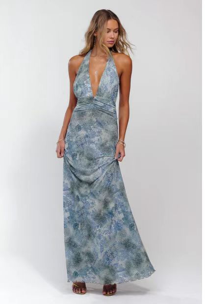 VVZ Backless Bodycon Printed Halter Dress