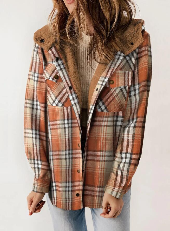 VVZ Women's Plaid Jacket Hooded Coat Flannel Hoodies