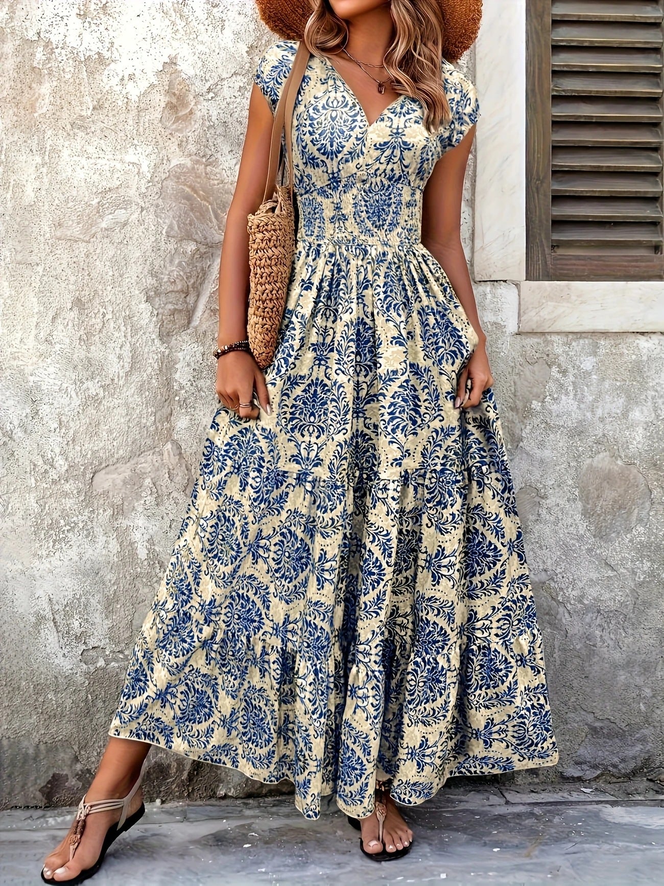 VVZ Women's All-Over Print Pleated Dress