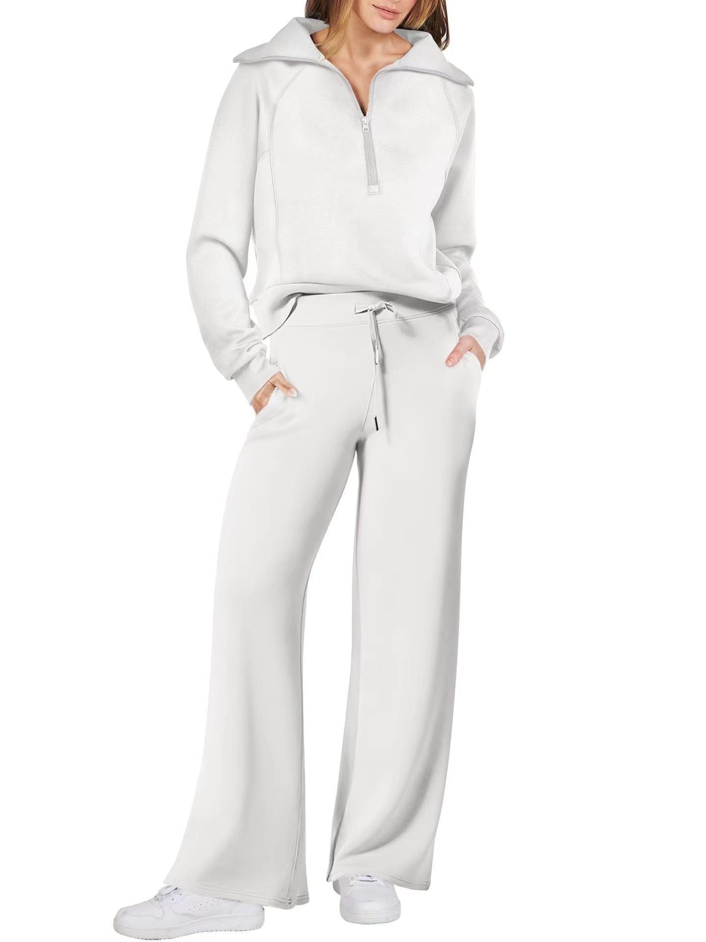 VVZ Women's Casual 2-Piece Sweatsuit Set - Half Zip Pullover Sweatshirt & Wide Leg Pants