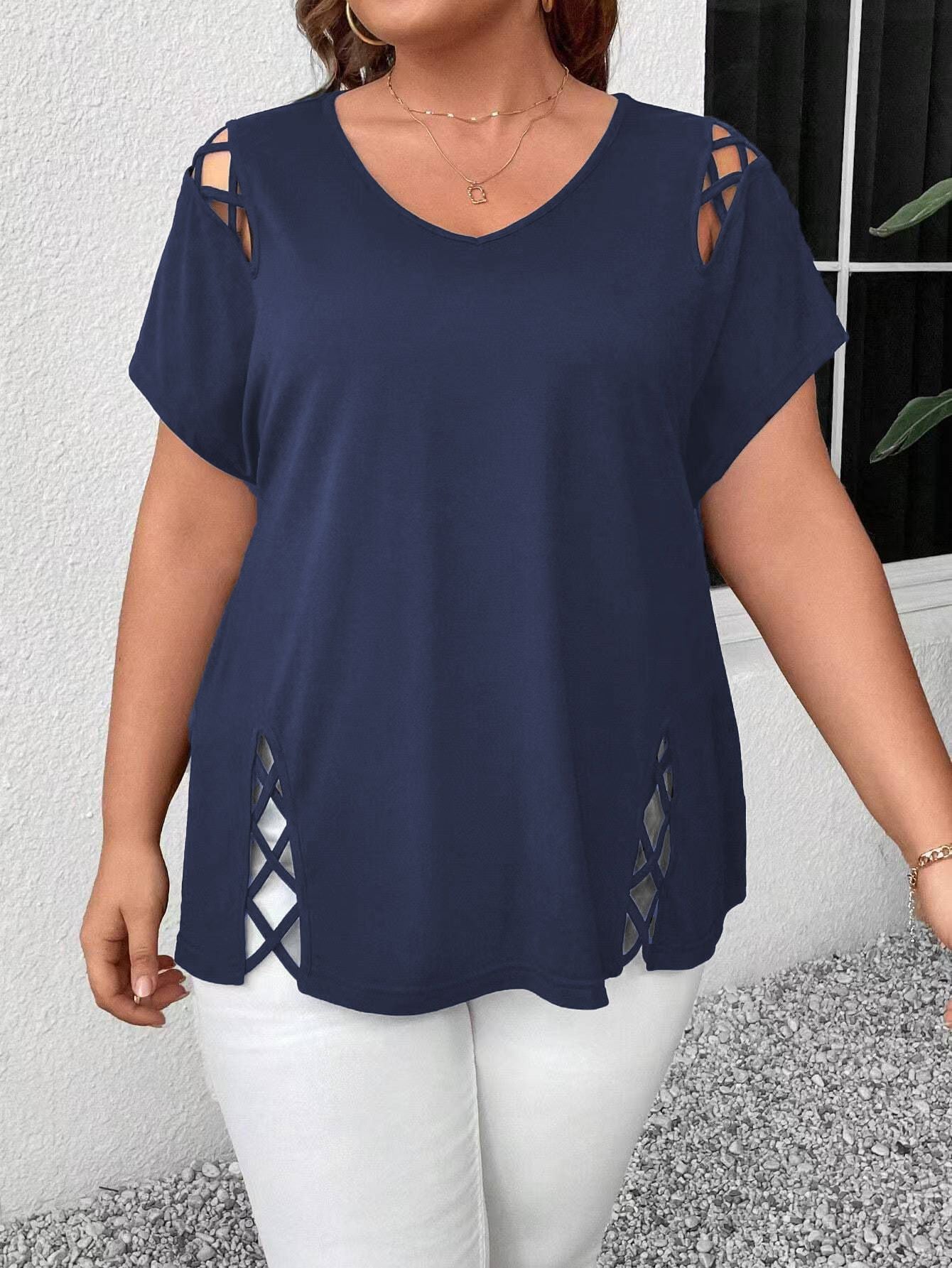 VVZ Plus-Size Short-Sleeve Off-Shoulder T-Shirt