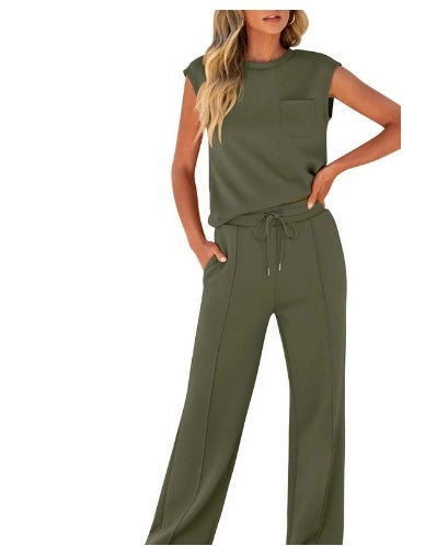 VVZ Women's Solid Tank Top & Drawstring Waist Pants Two-piece Set
