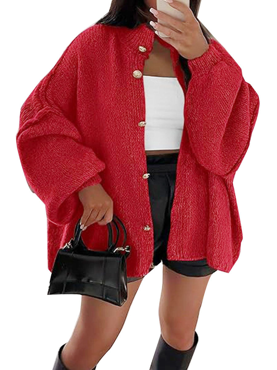 VVZ Women's Winter Button Down Cardigan Sweaters Mock Neck Lantern
