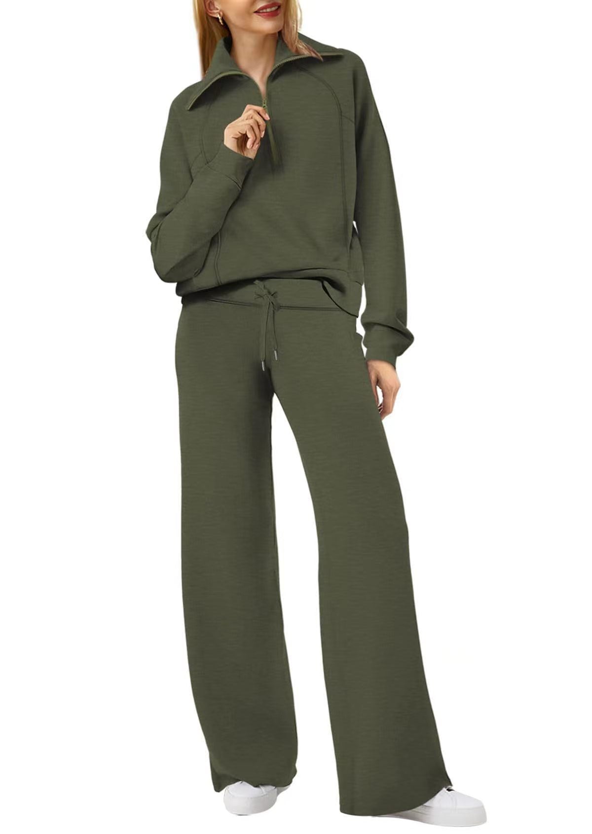 VVZ Women's Casual 2-Piece Sweatsuit Set - Half Zip Pullover Sweatshirt & Wide Leg Pants
