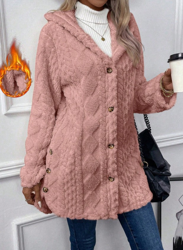 VVZ Women's Fall Winter Warm Fashion Jacquard Hooded Cardigan Long Sleeve Coat