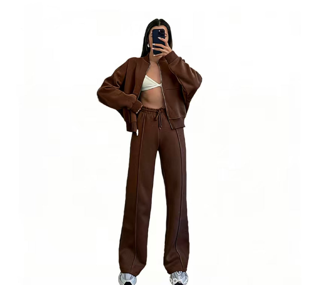 VVZ Women's Casual Striped Long Sleeve Zipper Jacket and Pants Set