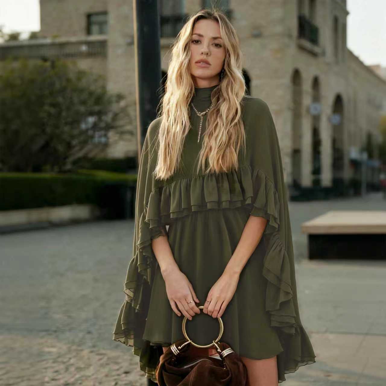 VVZ Semi-Sheer Chiffon Ruffled Dress