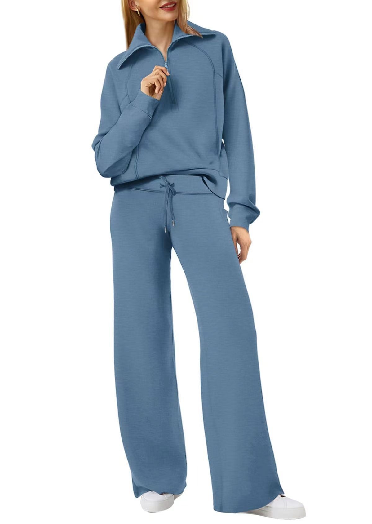 VVZ Women's Casual 2-Piece Sweatsuit Set - Half Zip Pullover Sweatshirt & Wide Leg Pants